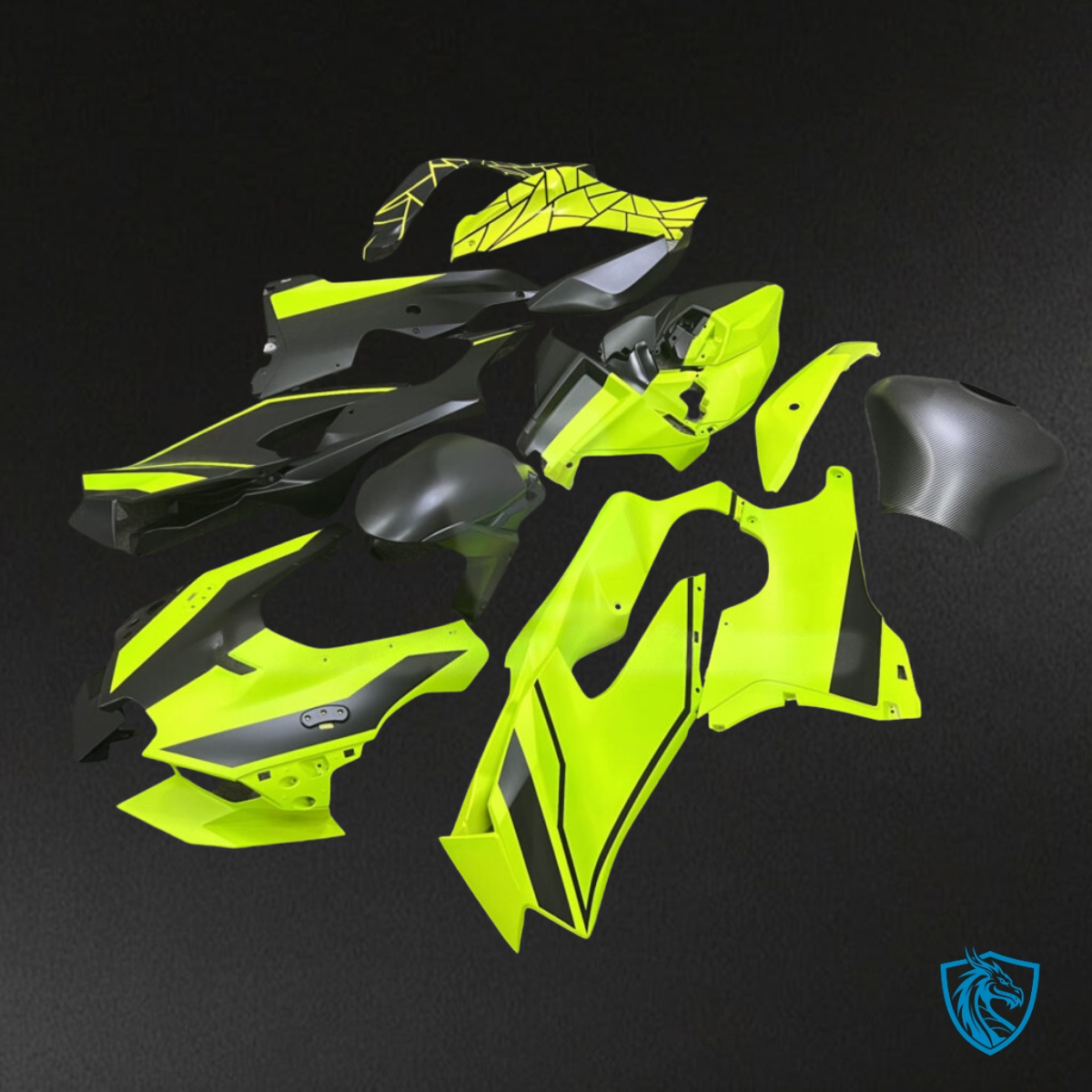 Kawasaki ZX10R (2021-2025) Gloss Black & Green Split Fairing Kit | ABS Bodywork