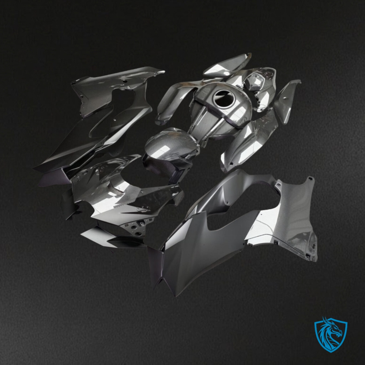 Kawasaki ZX10R (2021-2025) Gloss Black with Carbon Fiber Fairing Kit - Aftermarket ABS Bodywork
