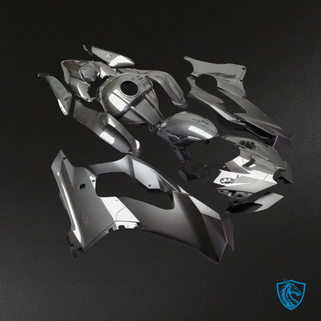 Kawasaki ZX10R (2021-2025) Gloss Black with Carbon Fiber Fairing Kit - Aftermarket ABS Bodywork