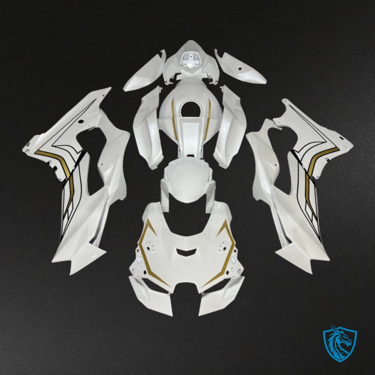 Test Kawasaki ZX10R (2021-2025) Pearl White & Gold Fairing Kit - ABS Bodywork