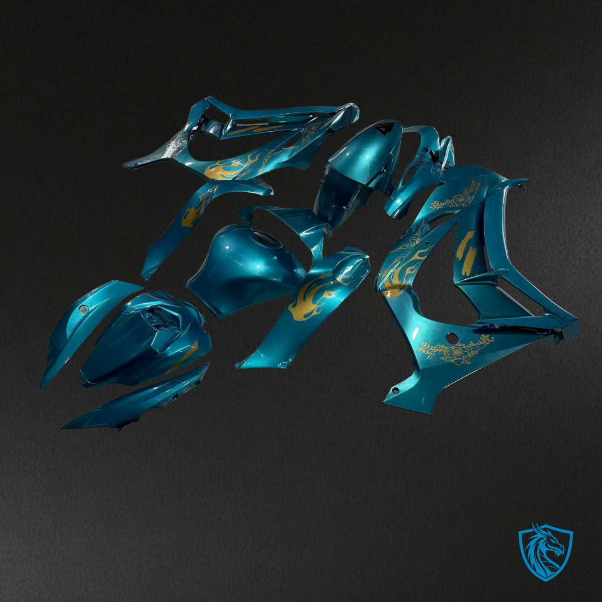 Kawasaki ZX10R (2016-2020) Gloss Teal & Gold Dragon - Custom ABS Fairing Kit