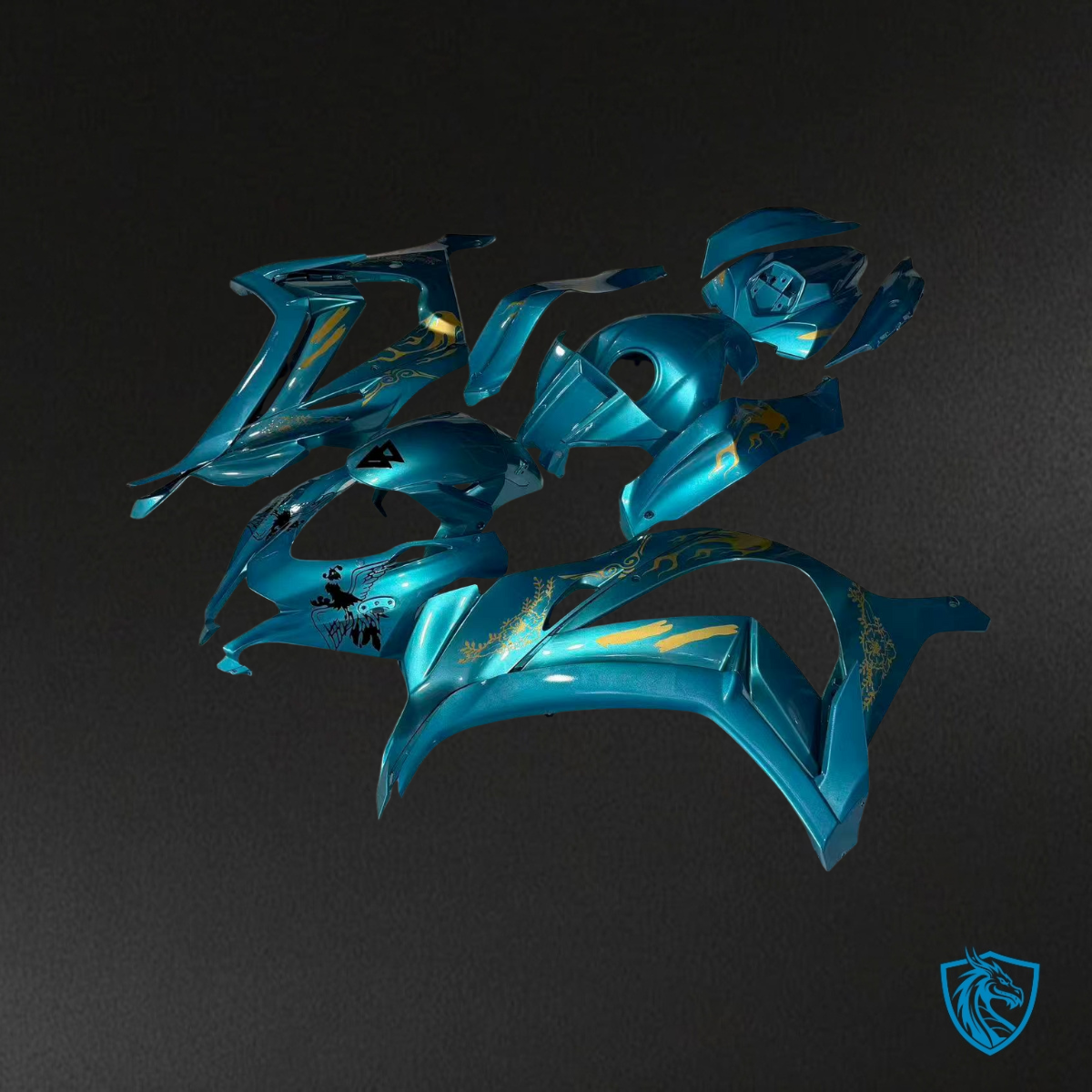 Kawasaki ZX10R (2016-2020) Gloss Teal & Gold Dragon - Custom ABS Fairing Kit