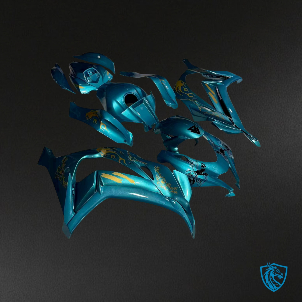 Kawasaki ZX10R (2016-2020) Gloss Teal & Gold Dragon - Custom ABS Fairing Kit