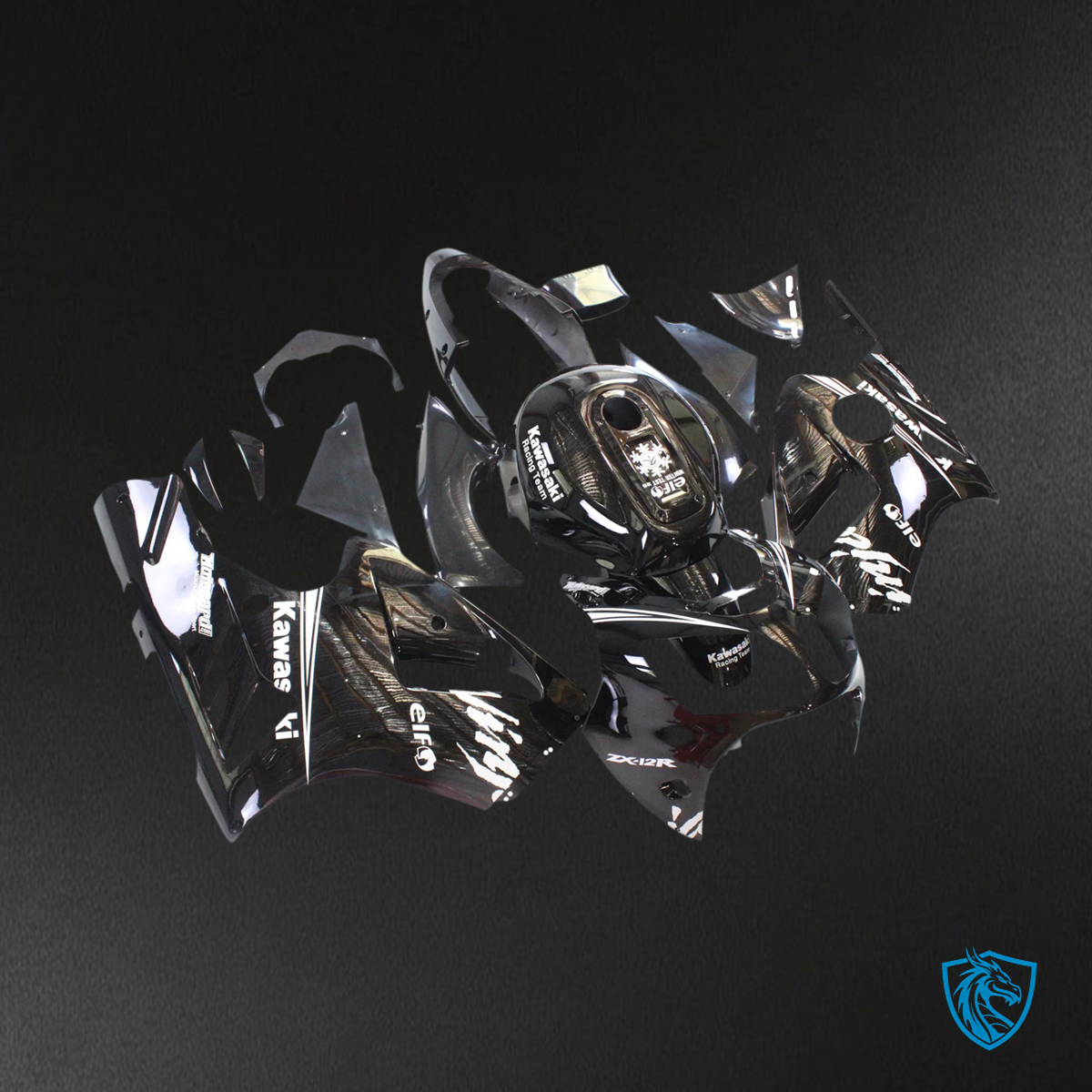 Kawasaki ZX12R (2000-2001) Black & White Logo - Fairing Kit