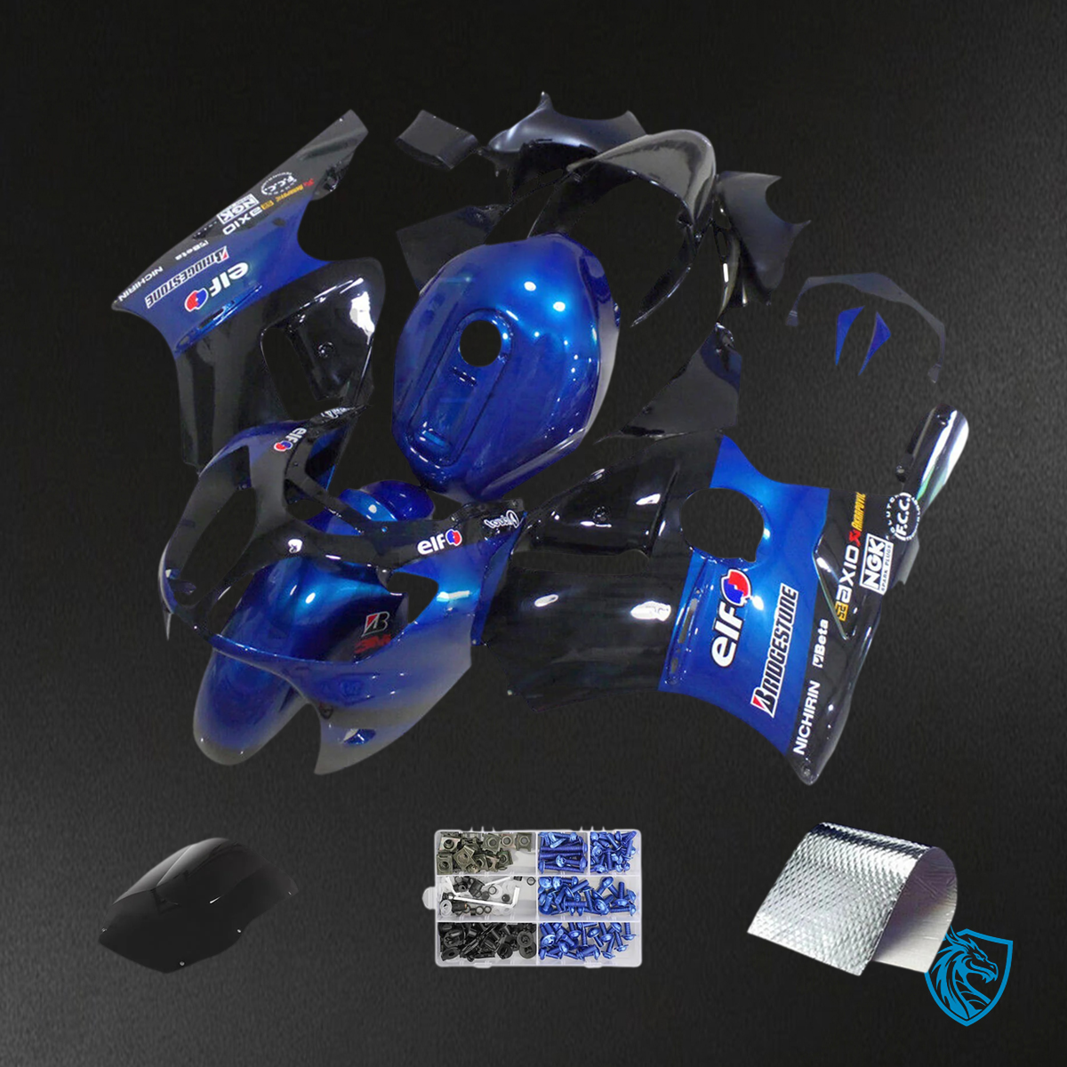 Kawasaki ZX12R (2000-2001) Glossy Black & Blue - Fairing Kit