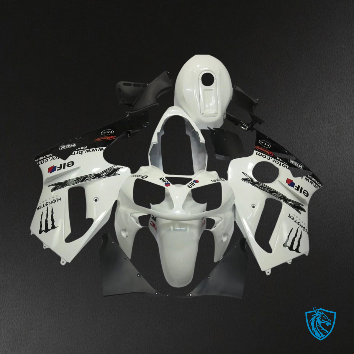 Kawasaki ZX12R (2000-2001) Glossy Black & White - Fairing Kit