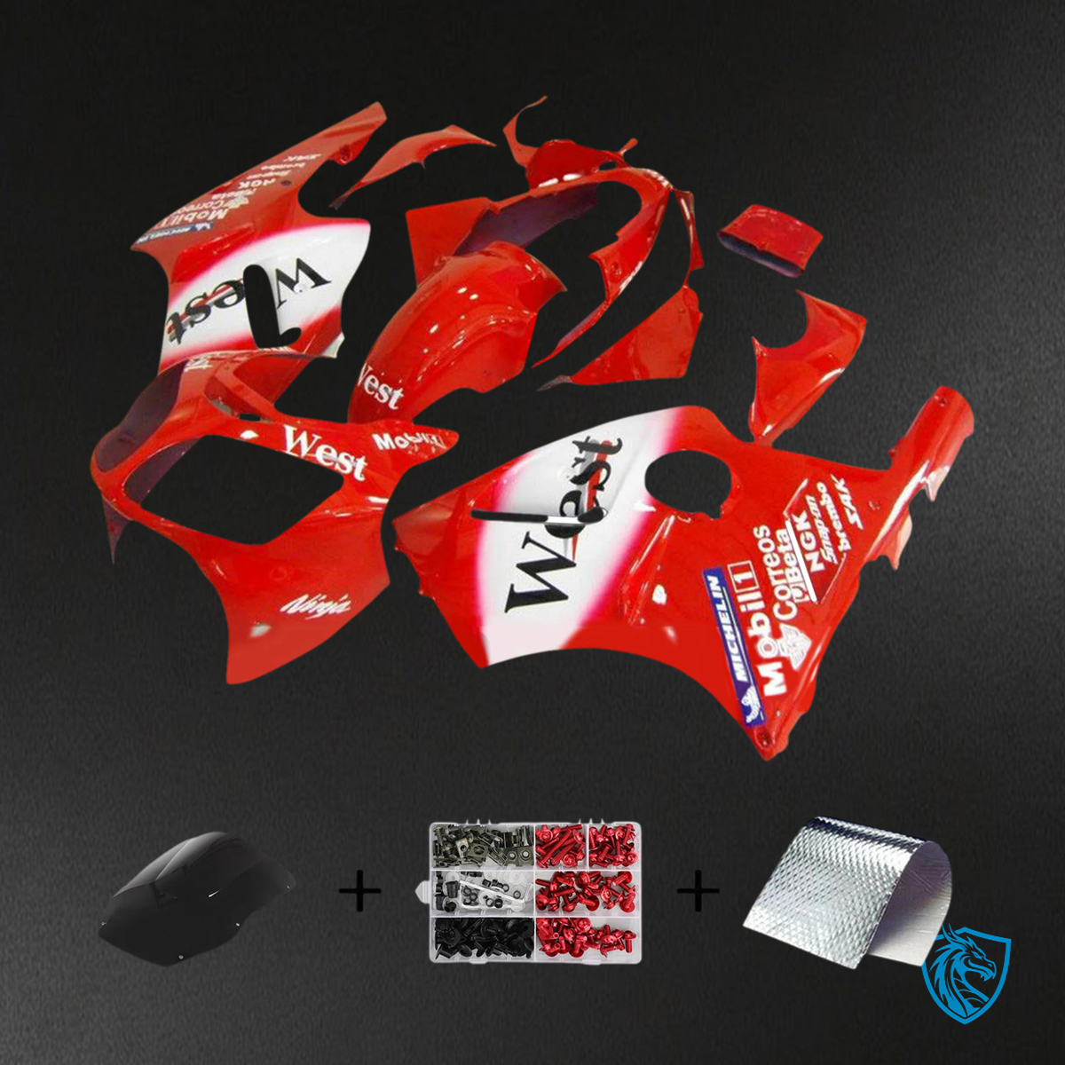 Kawasaki ZX12R (2000-2001) Glossy Red & White - Fairing Kit