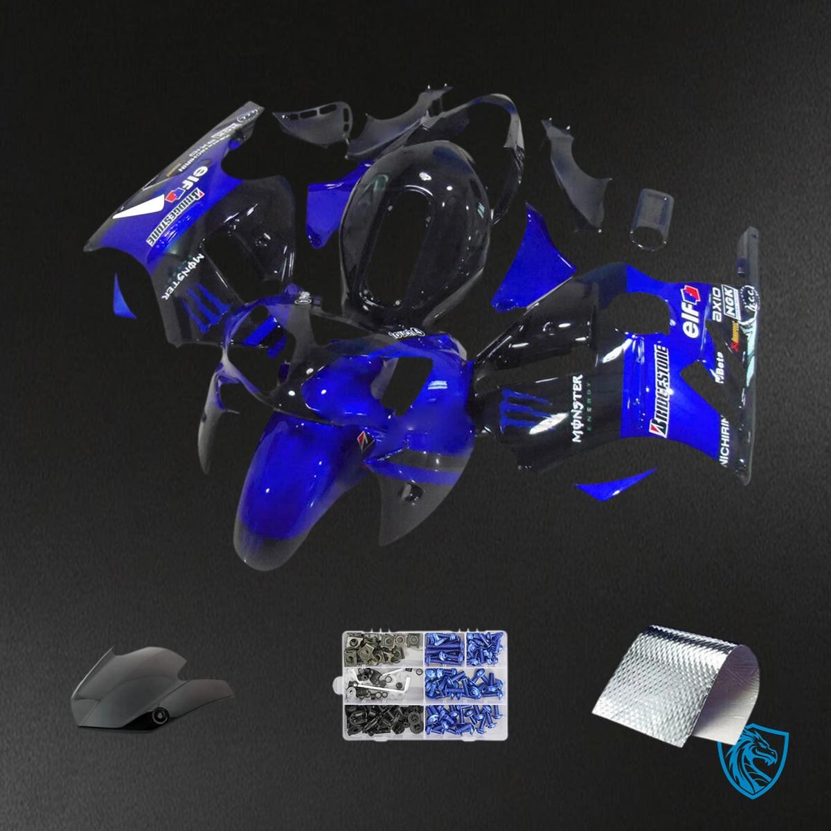 Kawasaki ZX12R (2002-2005) Black, Blue & White - Fairing Kit