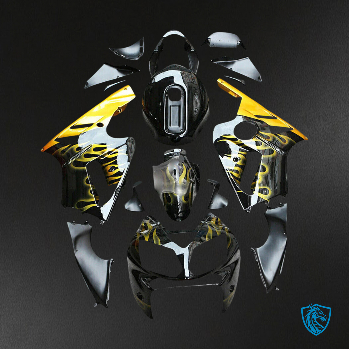 Kawasaki ZX12R (2002-2005) Glossy Black & Yellow - Fairing Kit