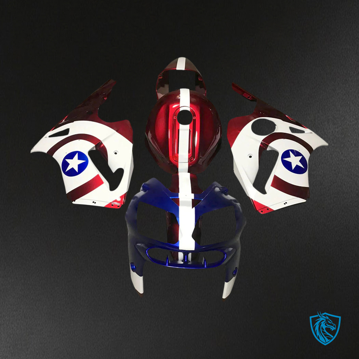 Kawasaki ZX12R (2002-2005) Red, White, Blue & Star - Fairing Kit