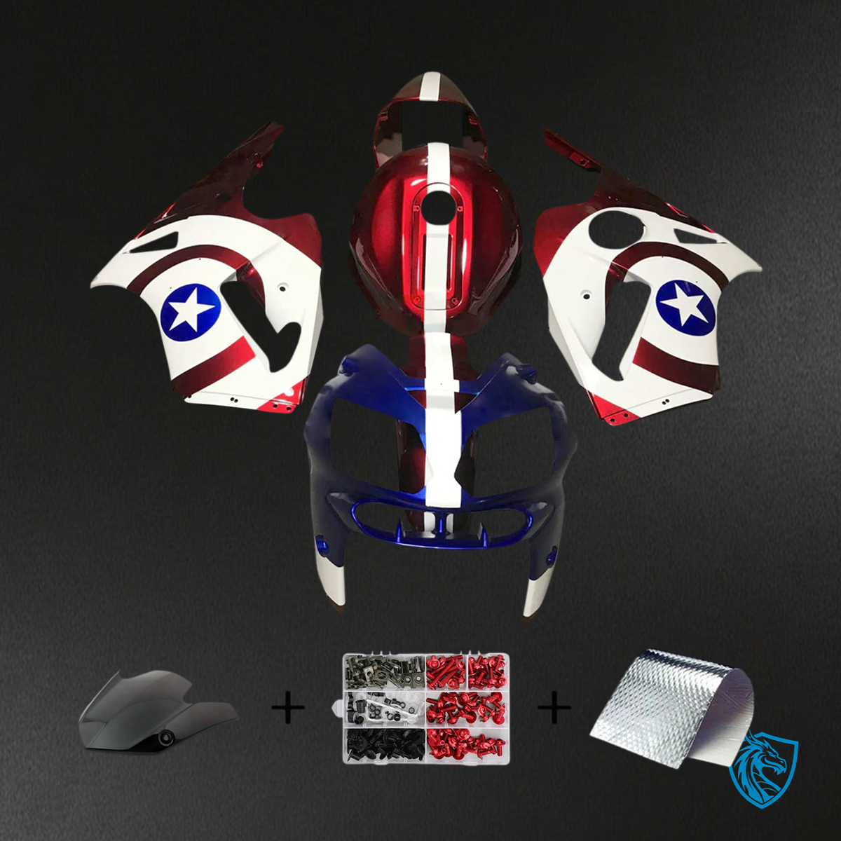 Kawasaki ZX12R (2002-2005) Red, White, Blue & Star - Fairing Kit