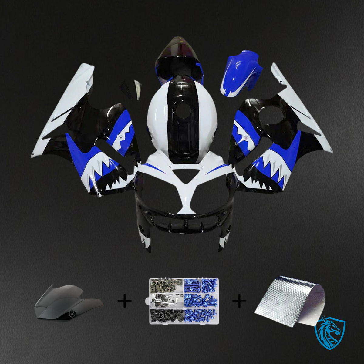 Kawasaki ZX12R (2002-2005) White, Black & Blue - Fairing Kit