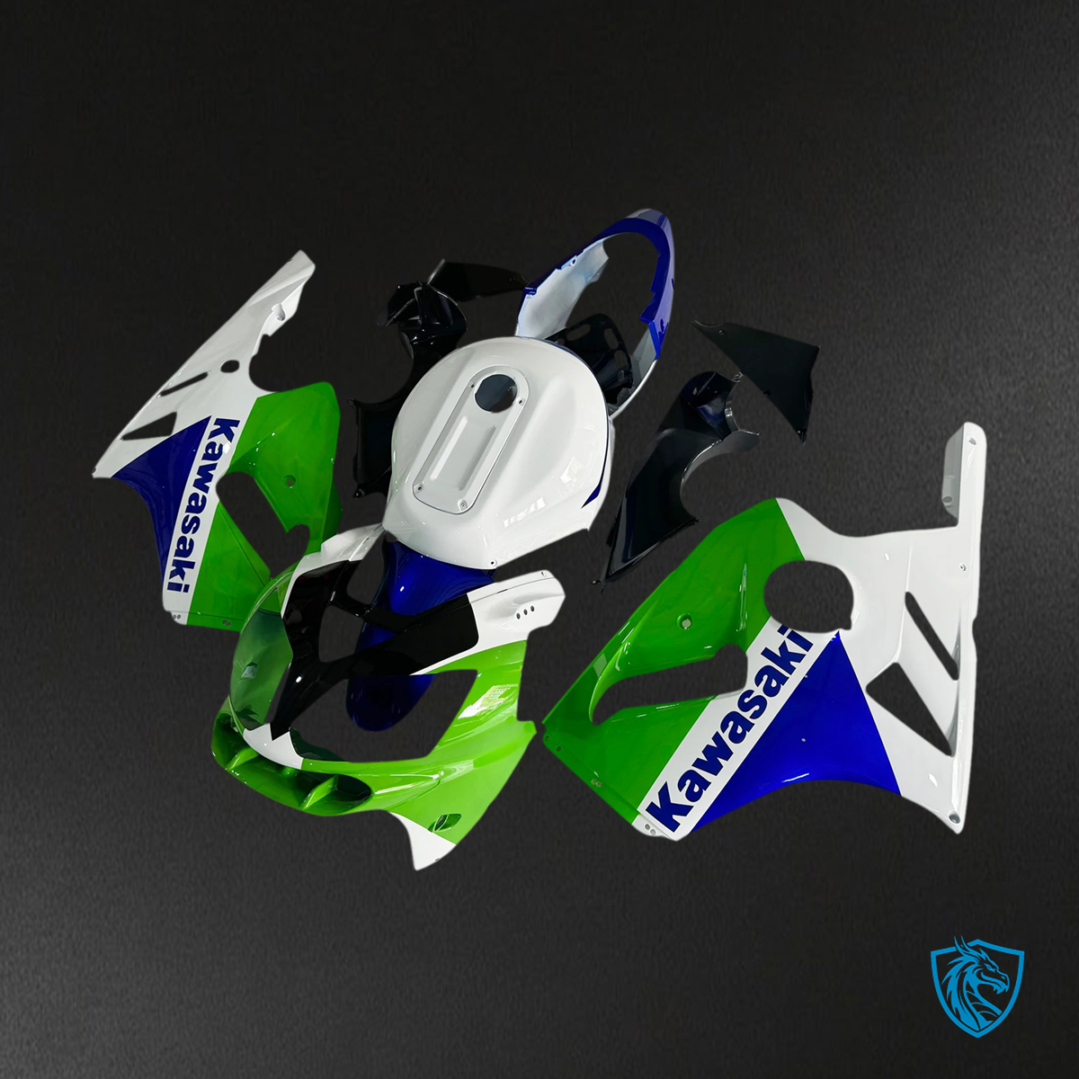 Kawasaki ZX12R (2002-2005) White, Blue & Green - Fairing Kit