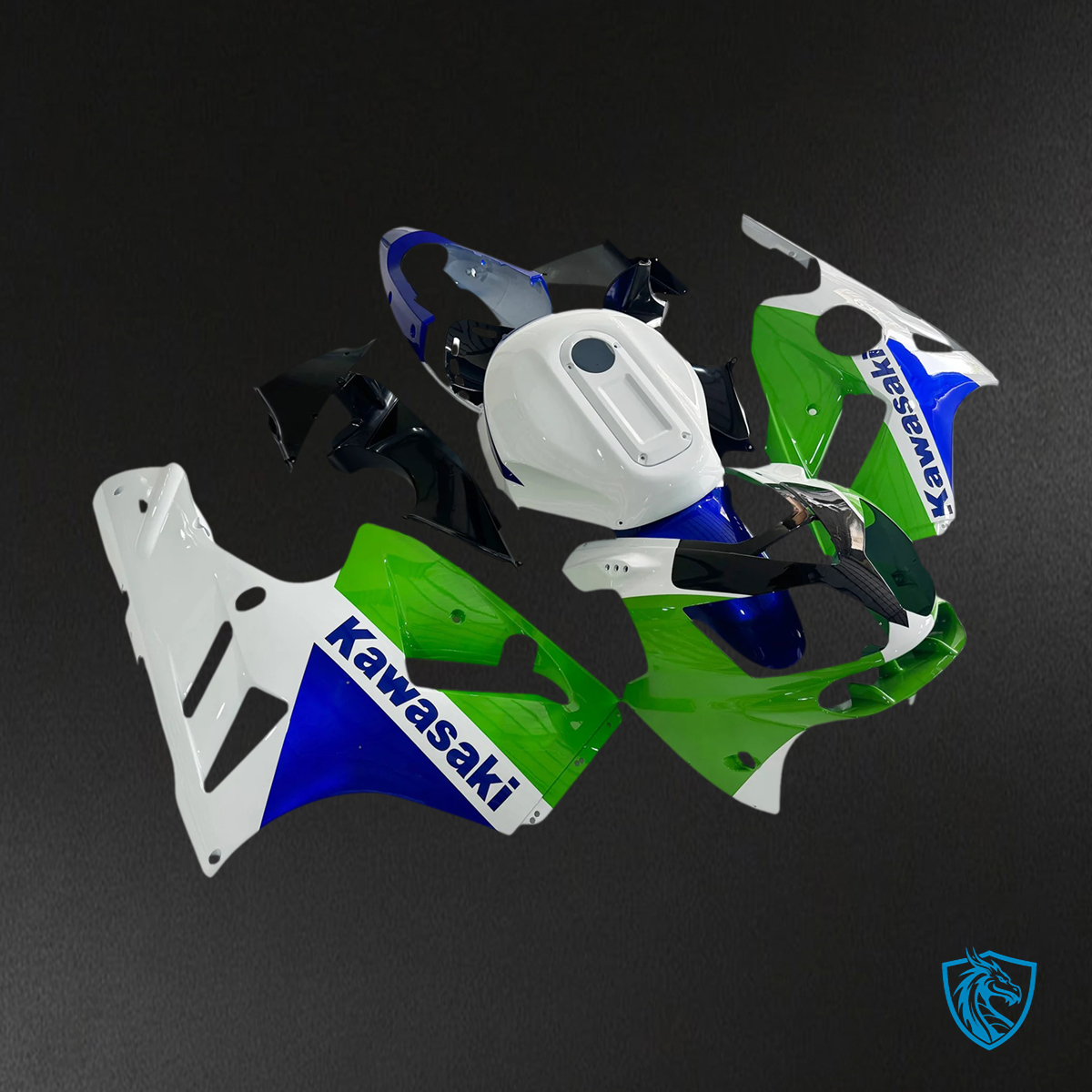 Kawasaki ZX12R (2002-2005) White, Blue & Green - Fairing Kit