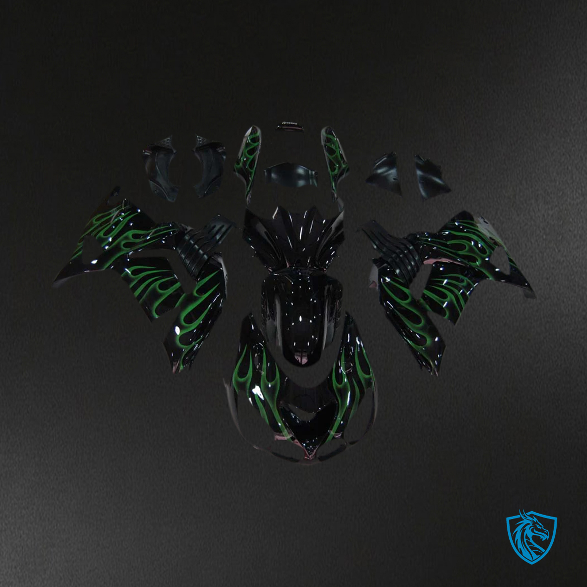 Kawasaki ZX14R (2006-2011) Black & Green Flame - Fairing Kit