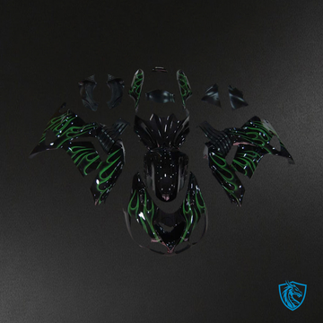Kawasaki ZX14R (2006-2011) Black & Green Flame - Fairing Kit