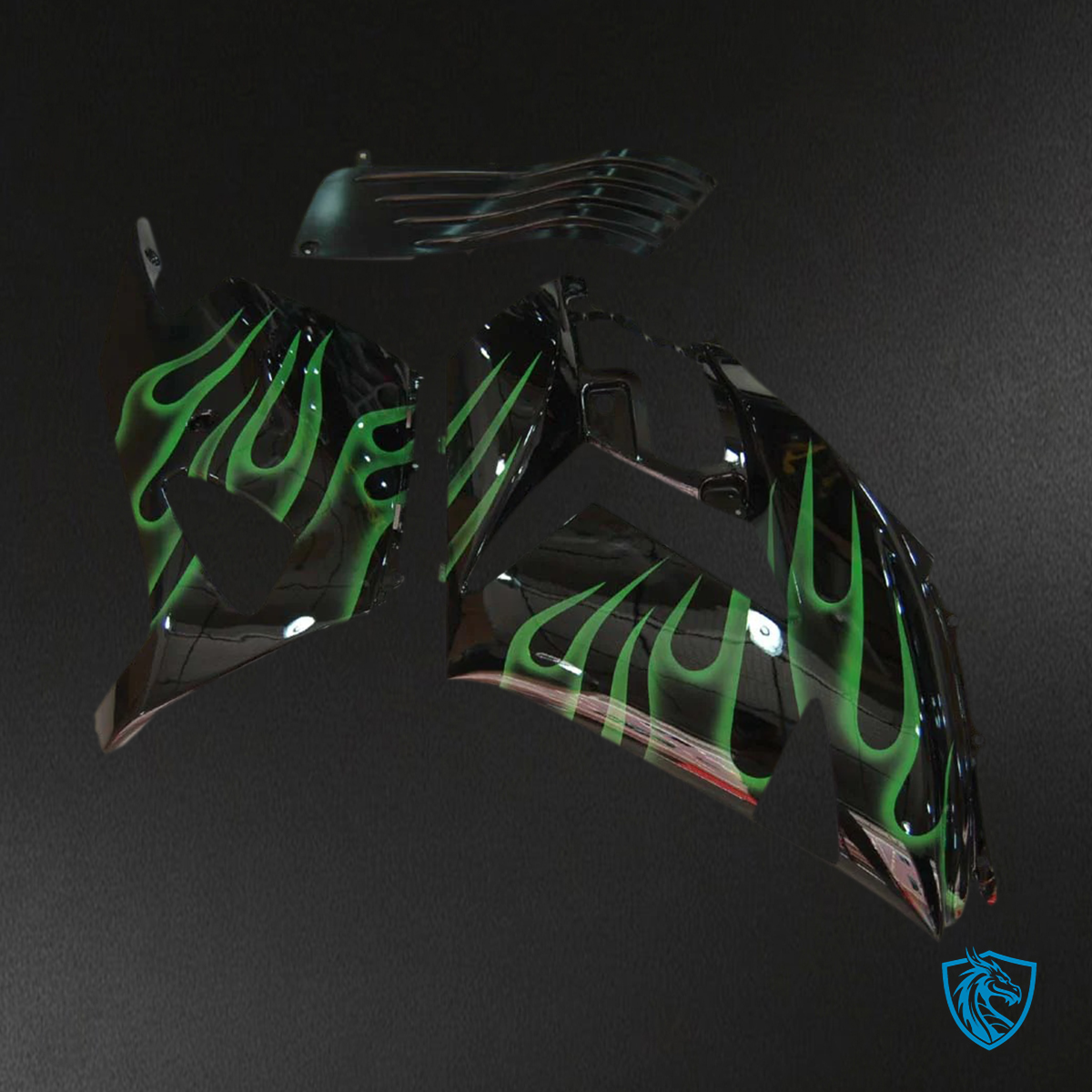 Kawasaki ZX14R (2006-2011) Black & Green Flame - Fairing Kit