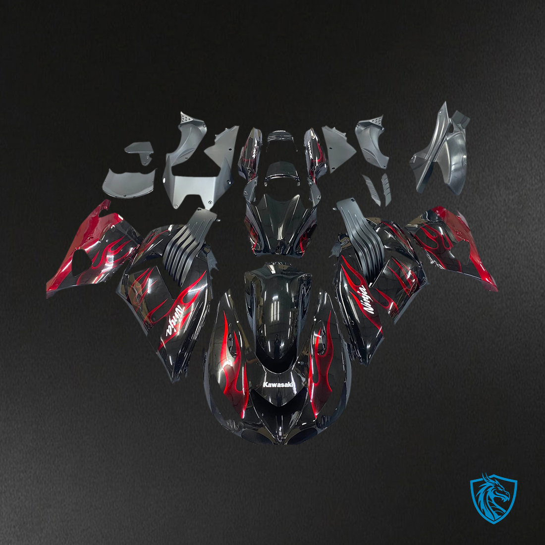 Kawasaki ZX14R (2006-2011) Black & Red Flame - Fairing Kit