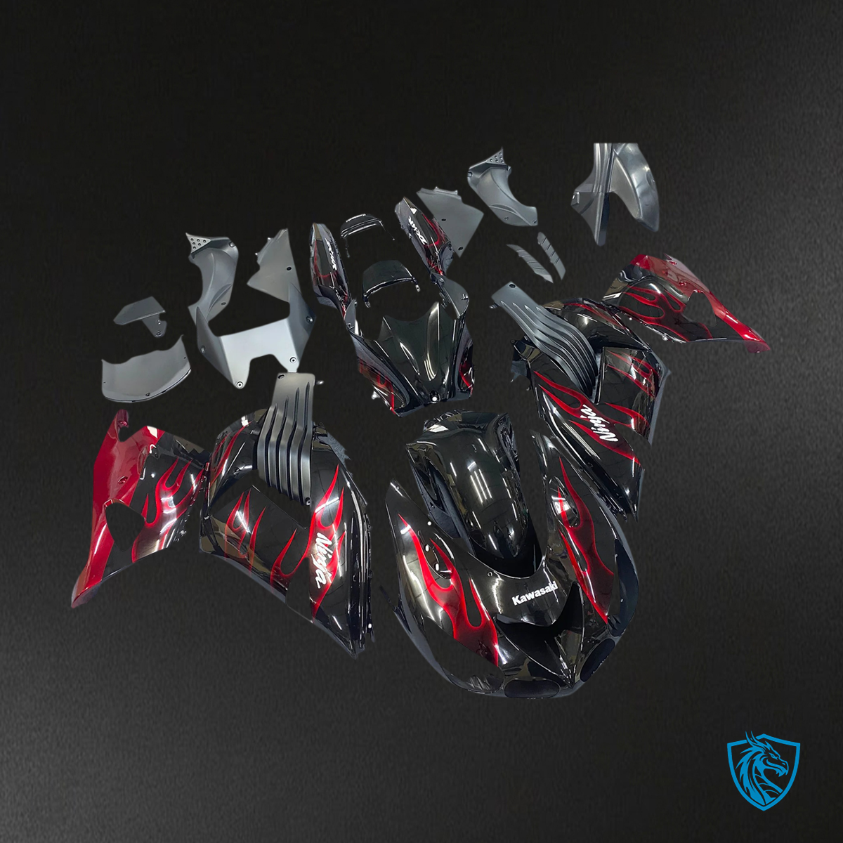 Kawasaki ZX14R (2006-2011) Black & Red Flame - Fairing Kit