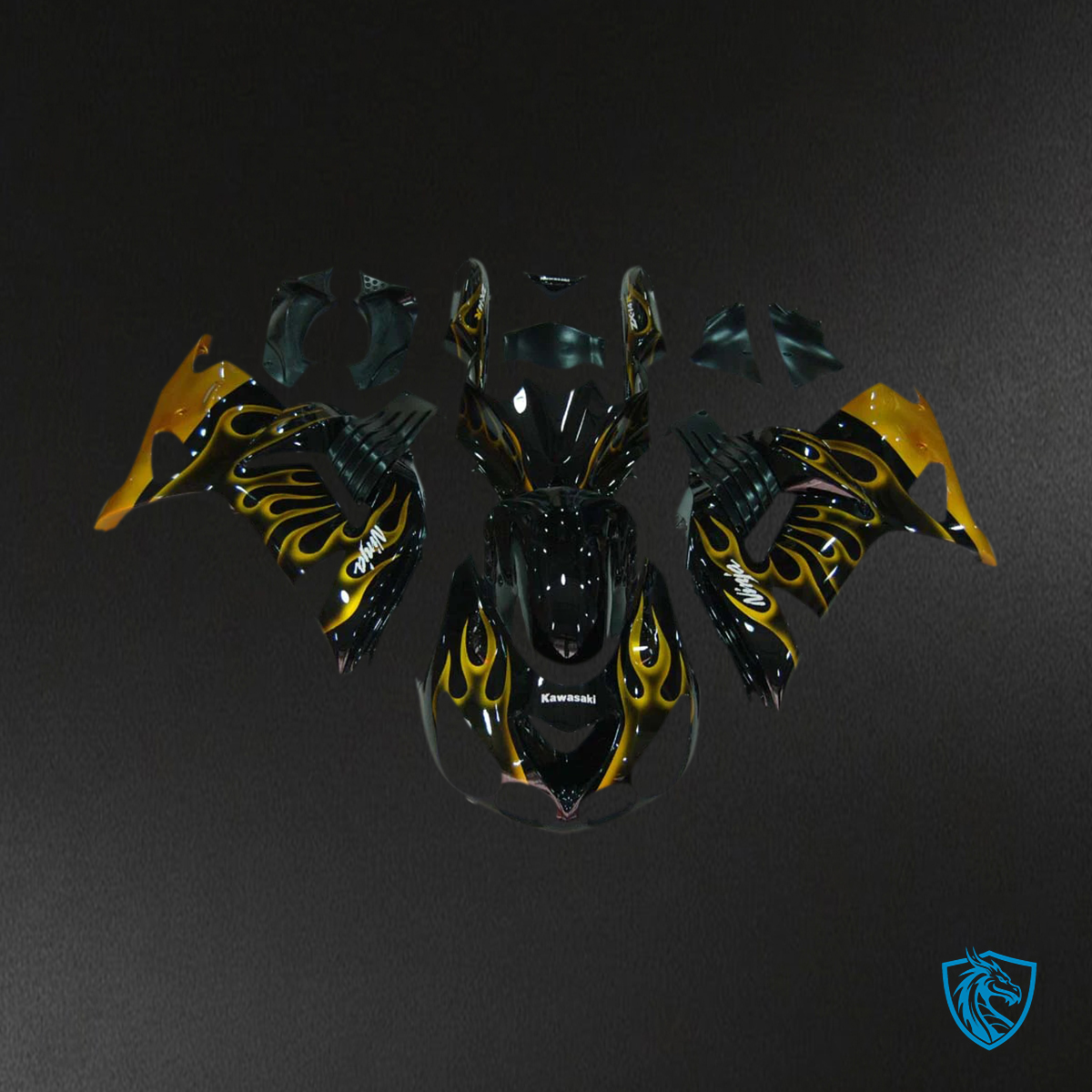 Kawasaki ZX14R (2006-2011) Black & Yellow Flame - Fairing Kit