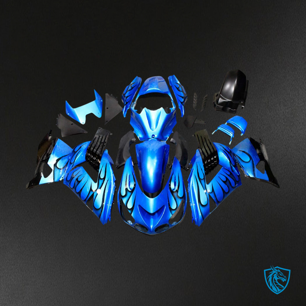 Kawasaki ZX14R (2006-2011) Blue & Black Flame - Fairing Kit