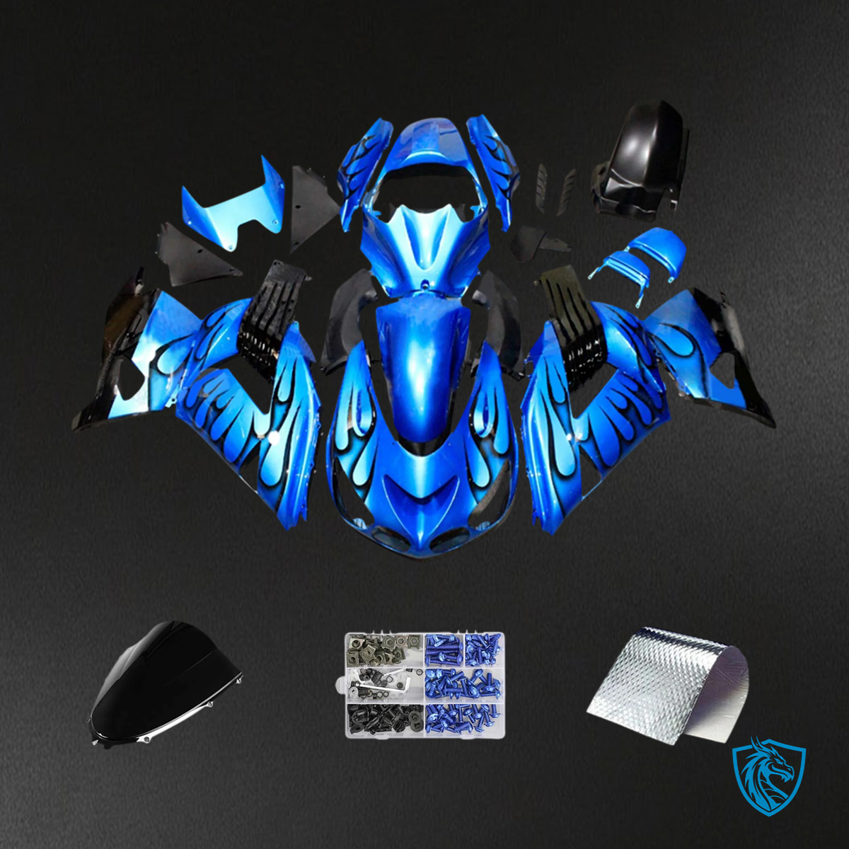 Kawasaki ZX14R (2006-2011) Blue & Black Flame - Fairing Kit