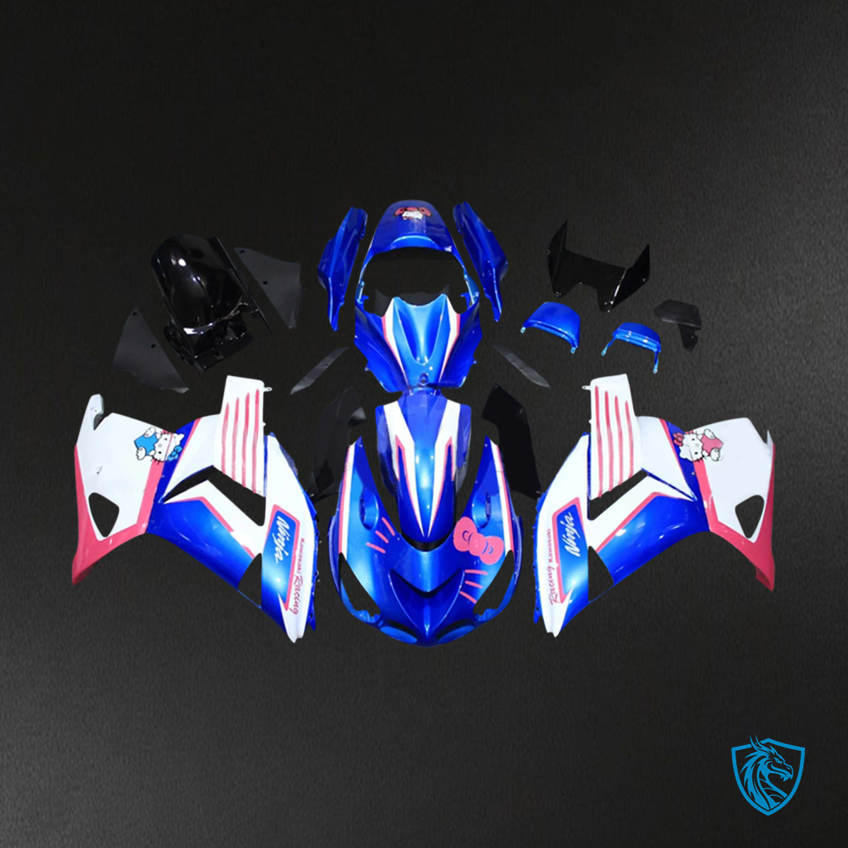 Kawasaki ZX14R (2006-2011) White, Blue & Pink - Fairing Kit