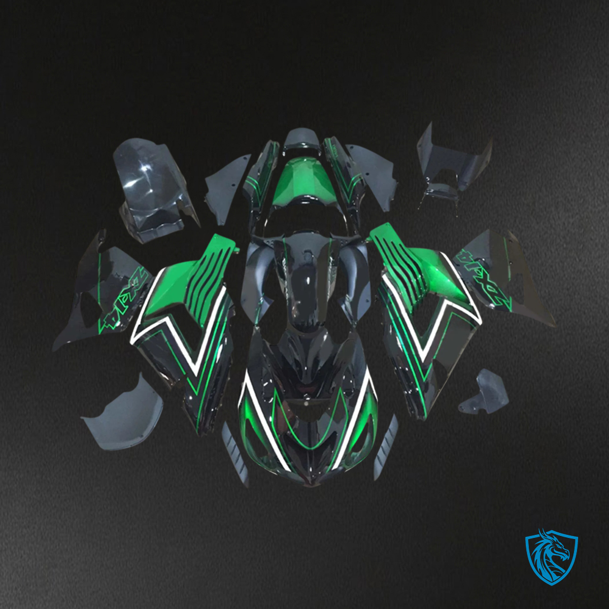 Kawasaki ZX14R (2006-2011) Green Stripe & Black - Fairing Kit