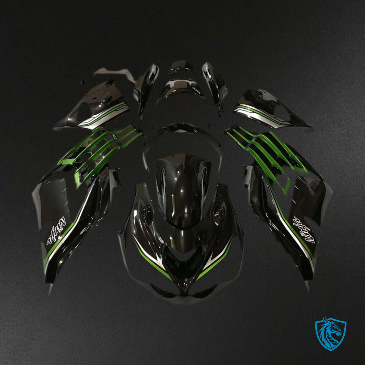 Kawasaki ZX14R (2012-2021) Black & Slime Green Fairing Kit - Aftermarket ABS Bodywork