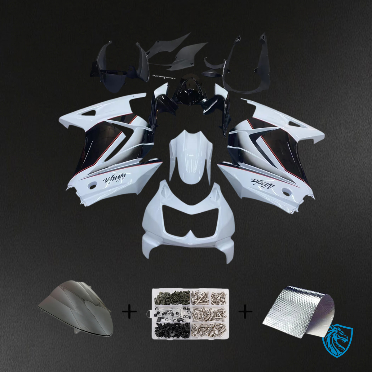 Kawasaki ZX250 (2008-2012) White & Black - Fairing Kit