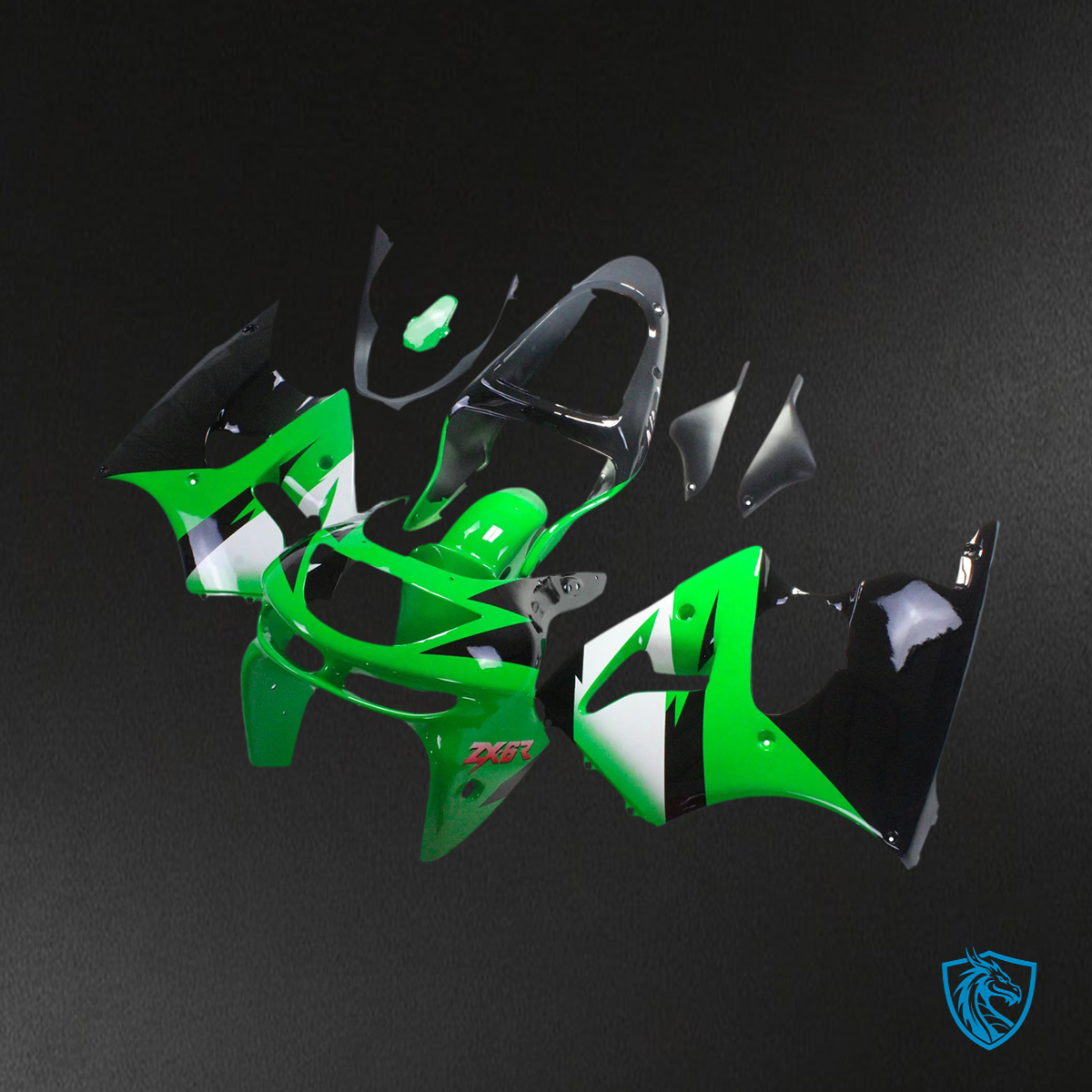 Kawasaki ZX6R (1998-1999) Green, White & Black - Fairing Kit