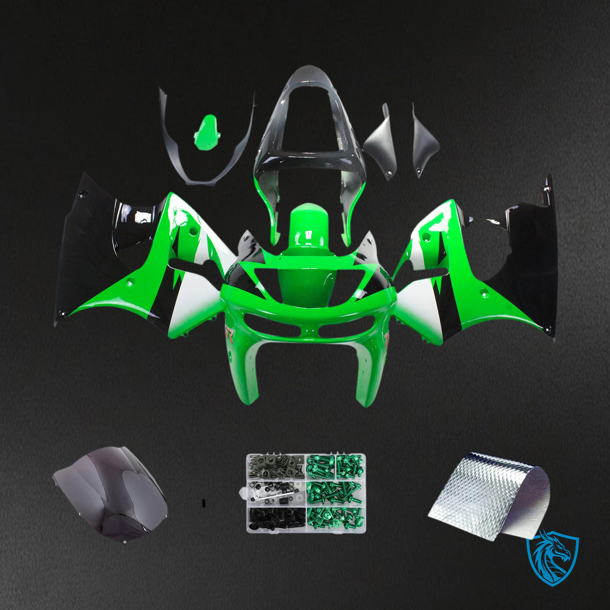 Kawasaki ZX6R (1998-1999) Green, White & Black - Fairing Kit