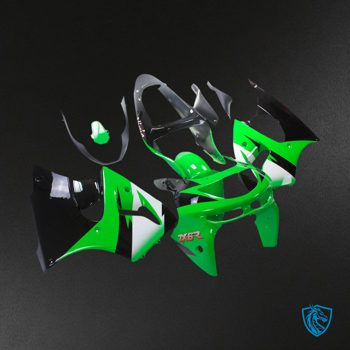Kawasaki ZX6R (1998-1999) Green, White & Black - Fairing Kit