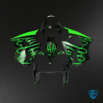 Kawasaki ZX6R (2000-2002) Gloss Black & Green Flame - Fairing Kit | ABS Bodywork