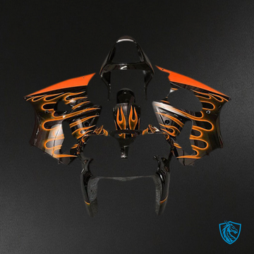 Kawasaki ZX6R (2000-2002) Gloss Black & Orange Flame - Custom ABS Fairing Kit