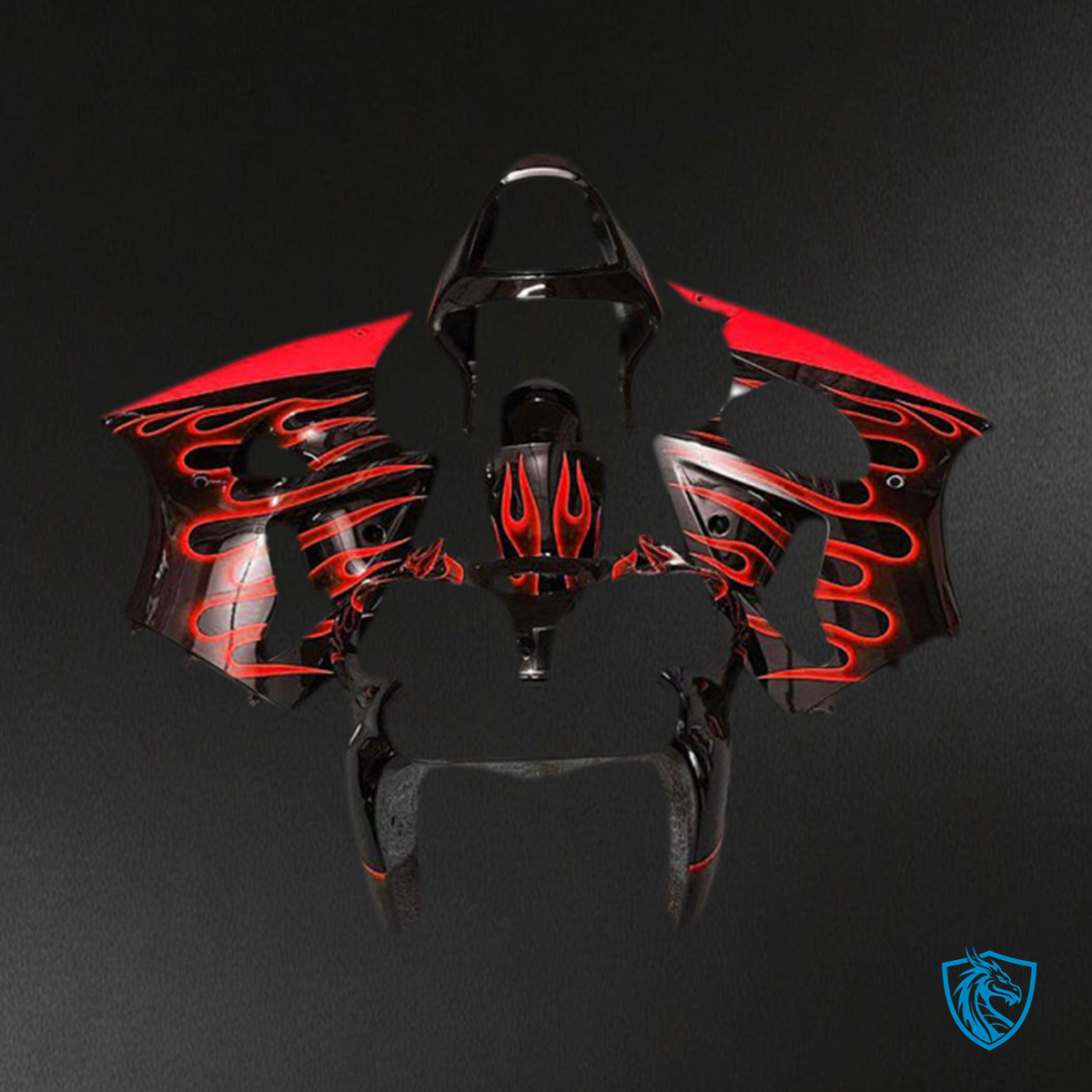 Kawasaki ZX6R (2000-2002) Gloss Black & Red Flame - MERGEment Motorcycle Fairings Kit
