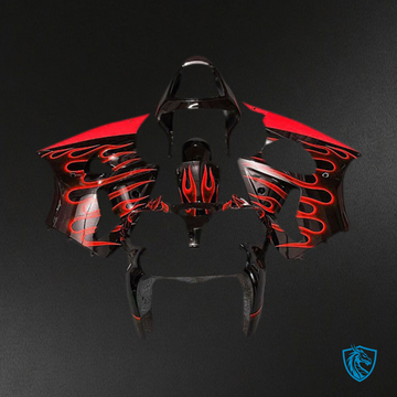 Kawasaki ZX6R (2000-2002) Gloss Black & Red Flame - MERGEment Motorcycle Fairings Kit