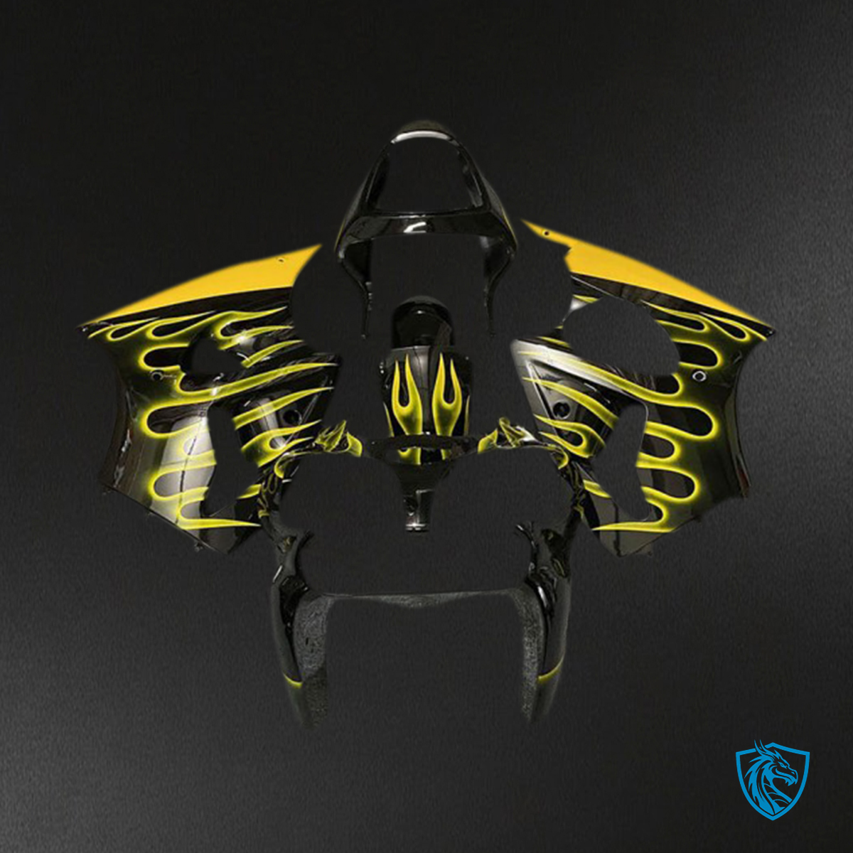 Kawasaki ZX6R (2000-2002) Gloss Black & Yellow Fairing Kit - Aftermarket ABS Bodywork