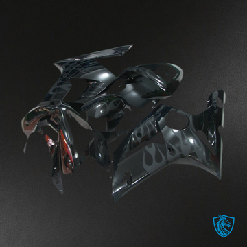 Kawasaki ZX6R (2003-2004) Black Flame Motorcycle - Custom ABS Fairing Kit