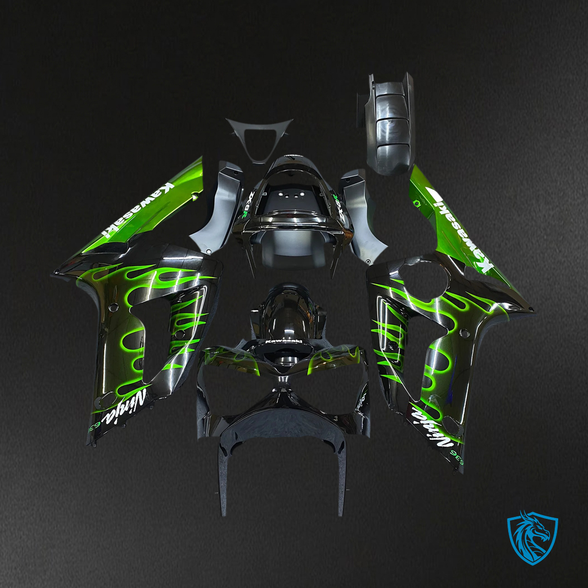 Kawasaki ZX6R (2003-2004) Black & Green  Fairing - Kit