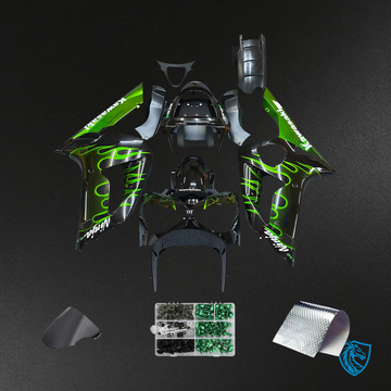 Kawasaki ZX6R (2003-2004) Black & Green  Fairing - Kit