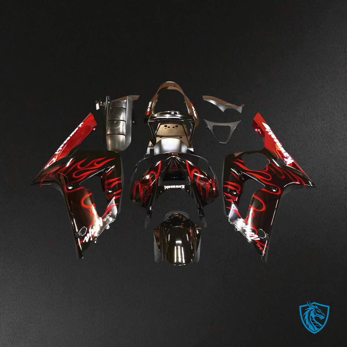 Kawasaki ZX6R (2003-2004) Black & Red Fairing - Kit
