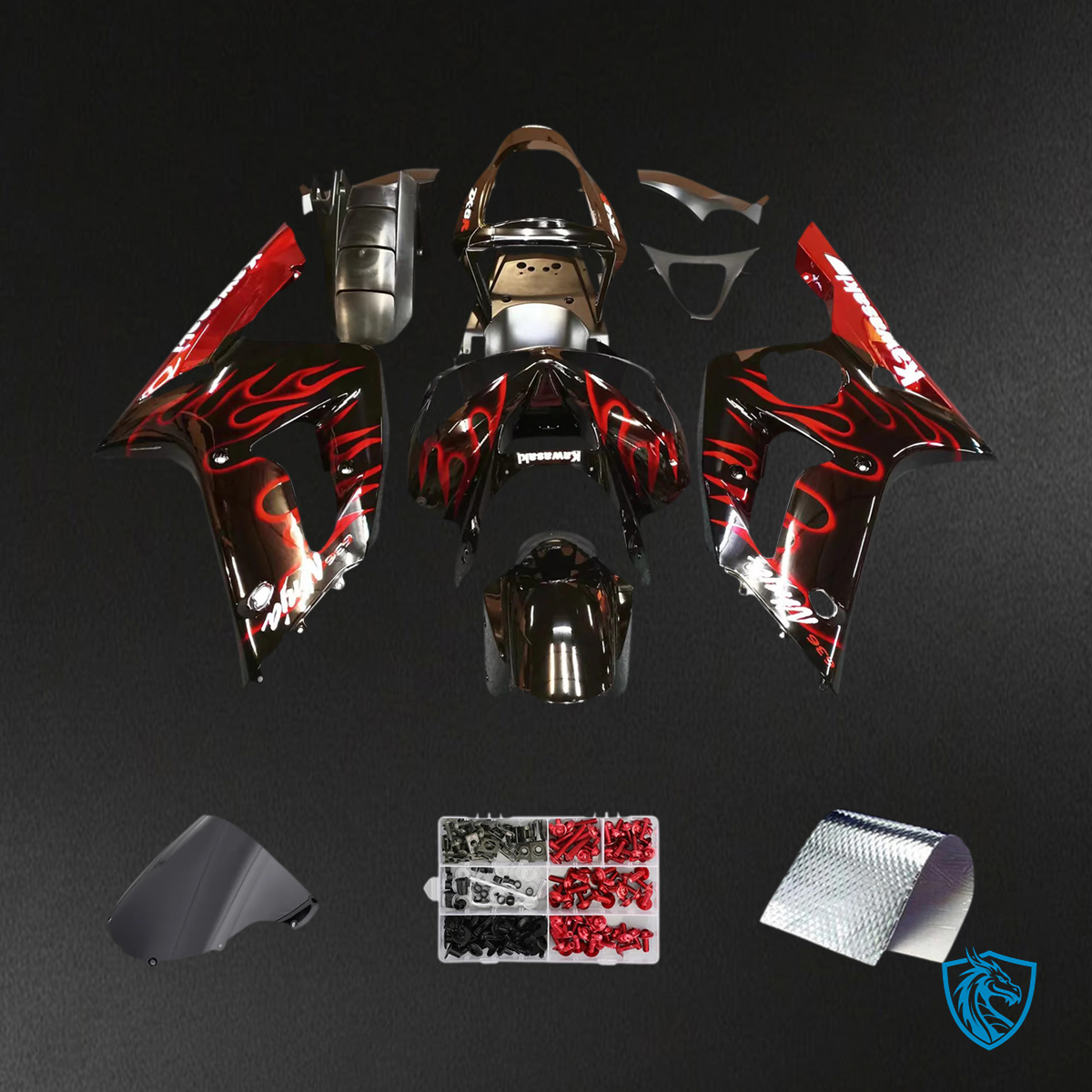 Kawasaki ZX6R (2003-2004) Black & Red Fairing - Kit