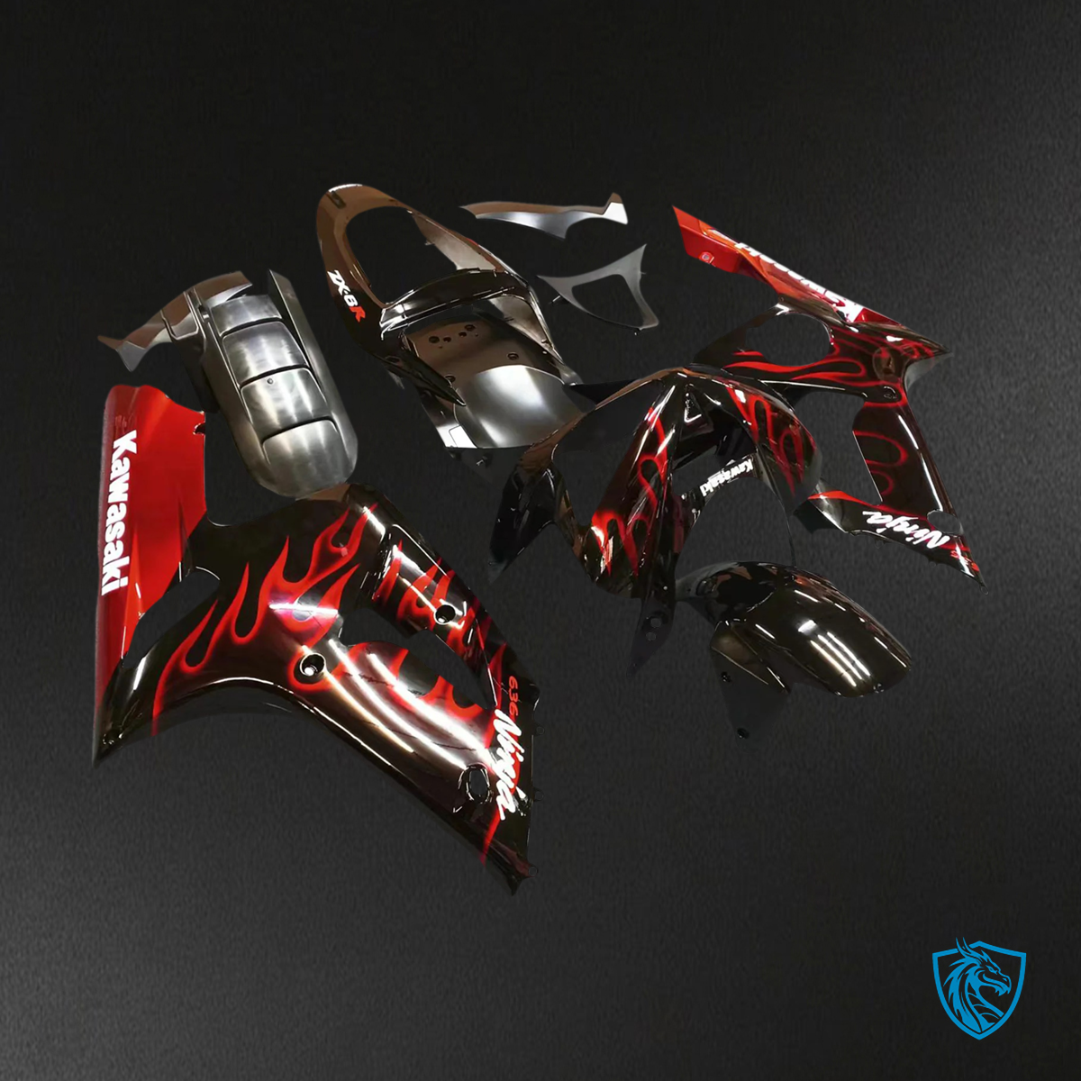 Kawasaki ZX6R (2003-2004) Black & Red Fairing - Kit