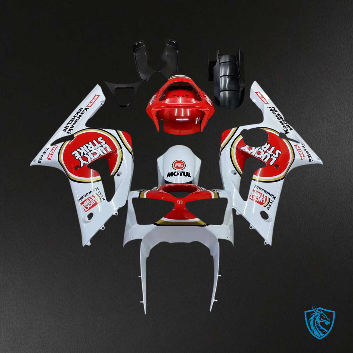 Kawasaki ZX6R (2003-2004) White & Red Fairing - Kit