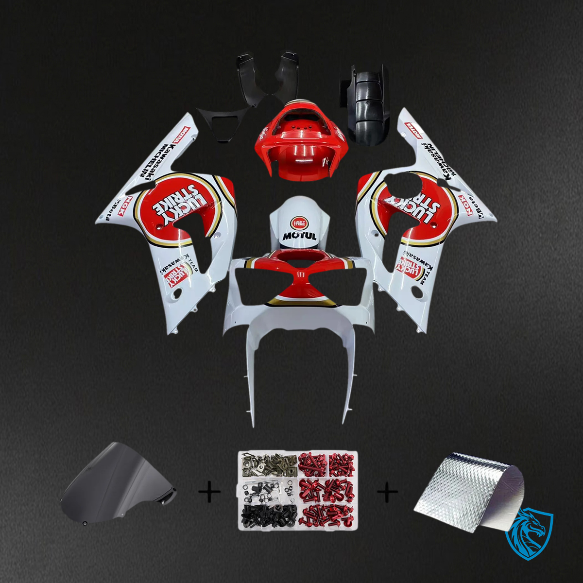 Kawasaki ZX6R (2003-2004) White & Red Fairing - Kit