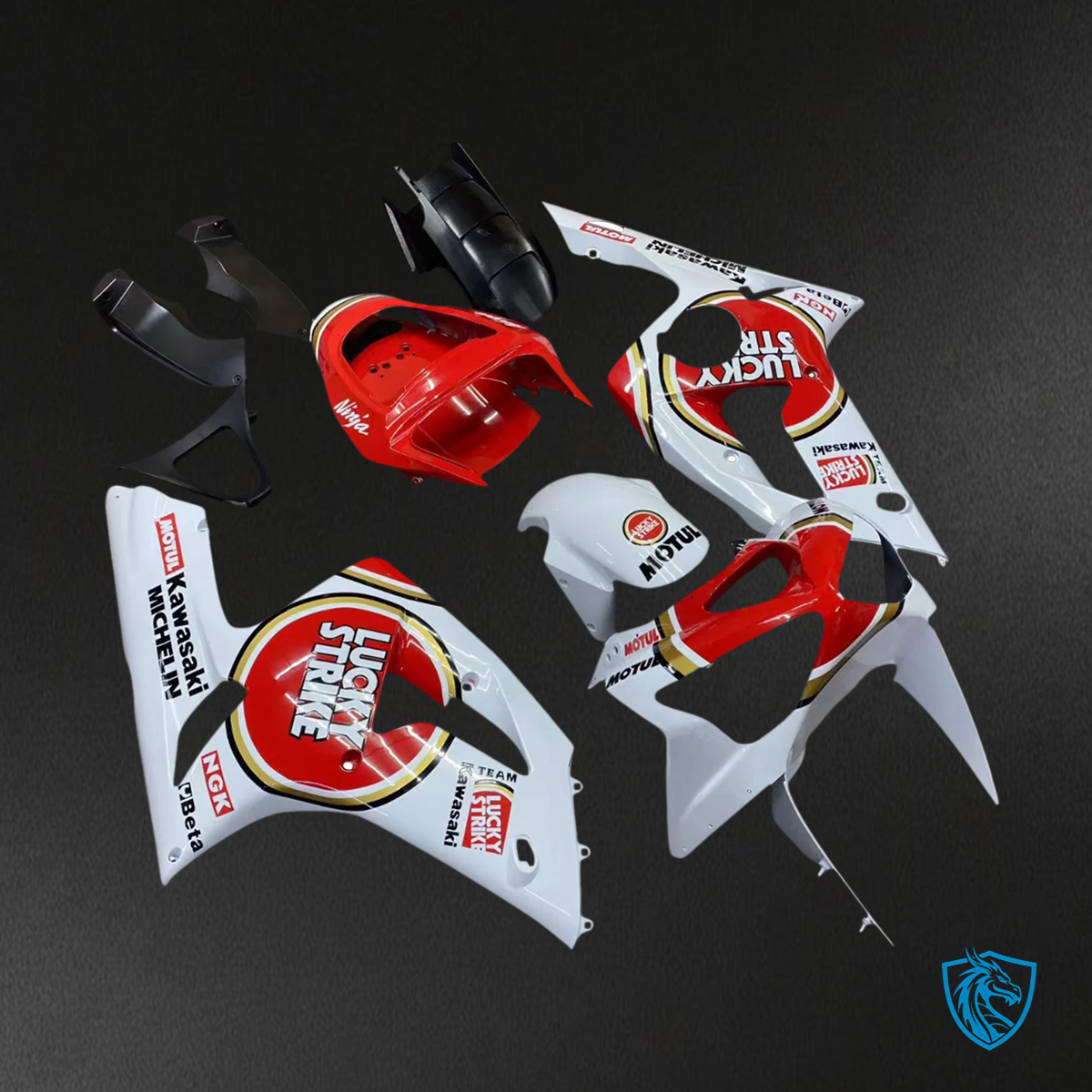 Kawasaki ZX6R (2003-2004) White & Red Fairing - Kit