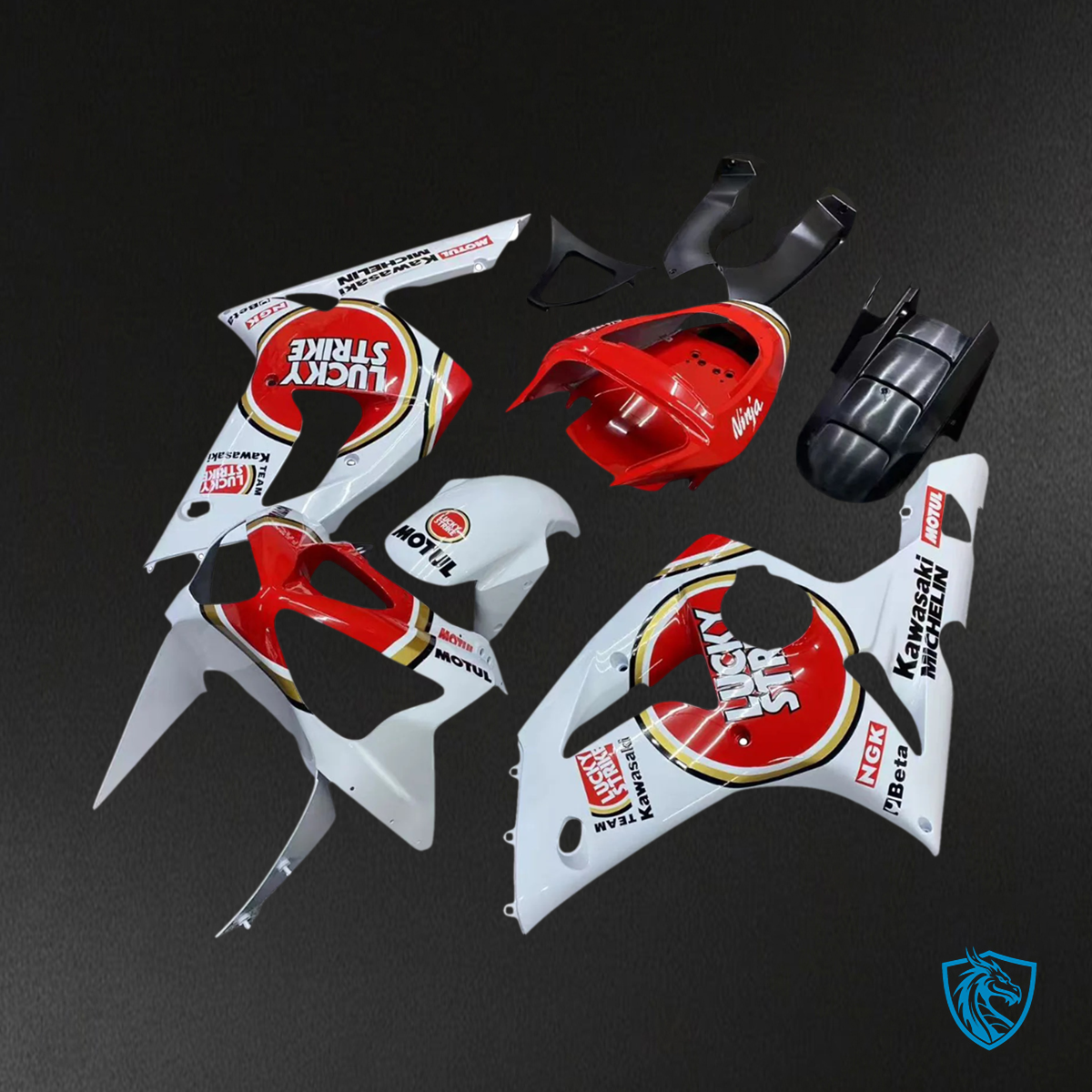 Kawasaki ZX6R (2003-2004) White & Red Fairing - Kit