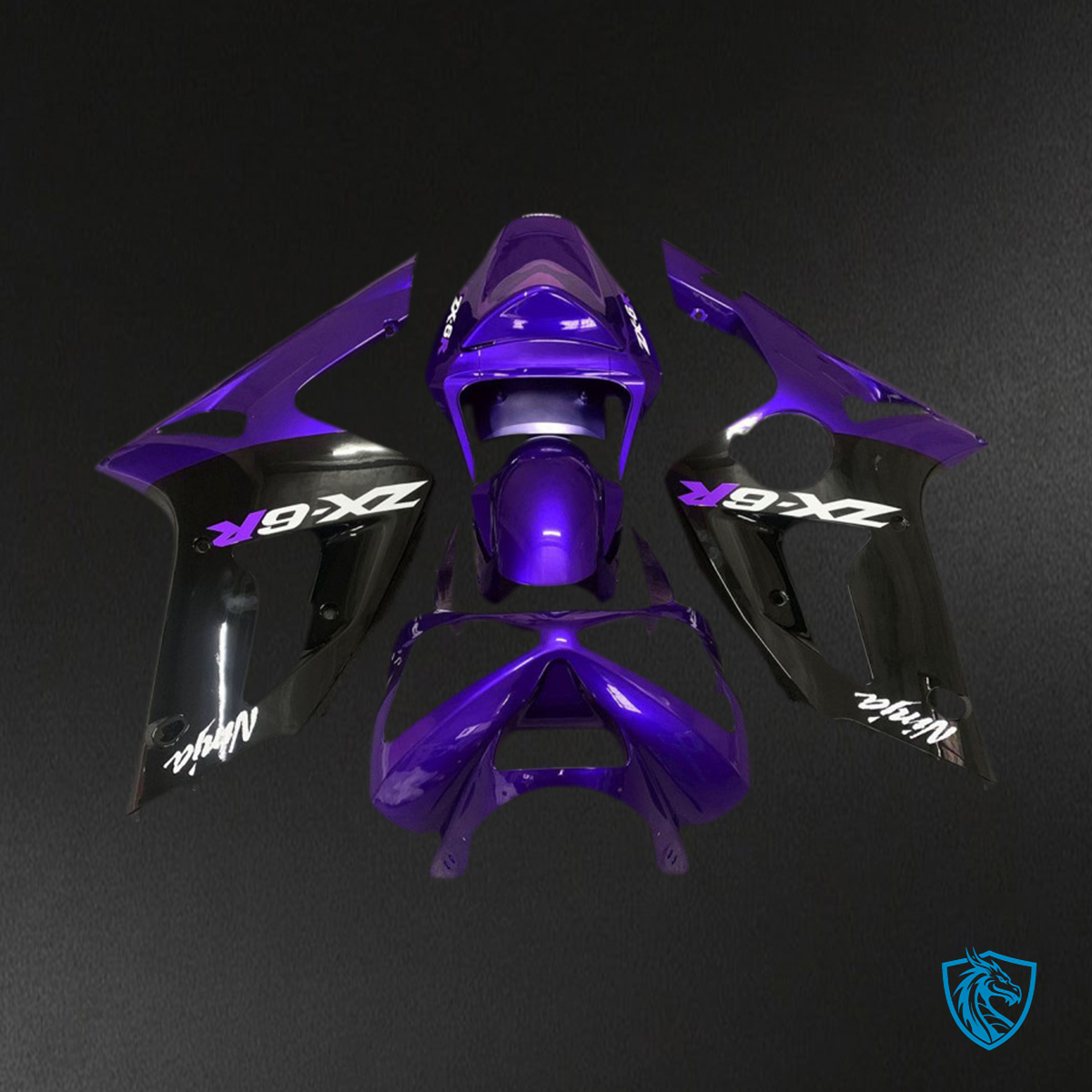 Kawasaki ZX6R (2003-2004) Gloss Purple & Black - MERGEment Motorcycle Fairings Kit