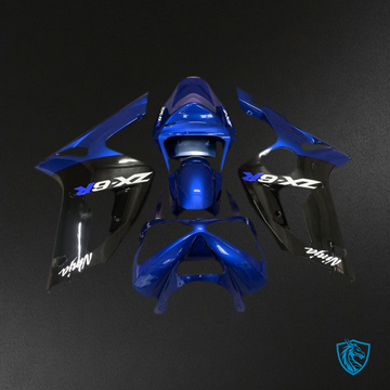 Kawasaki ZX6R (2003-2004) Glossy Blue & Black Motorcycle - Custom ABS Fairing Kit
